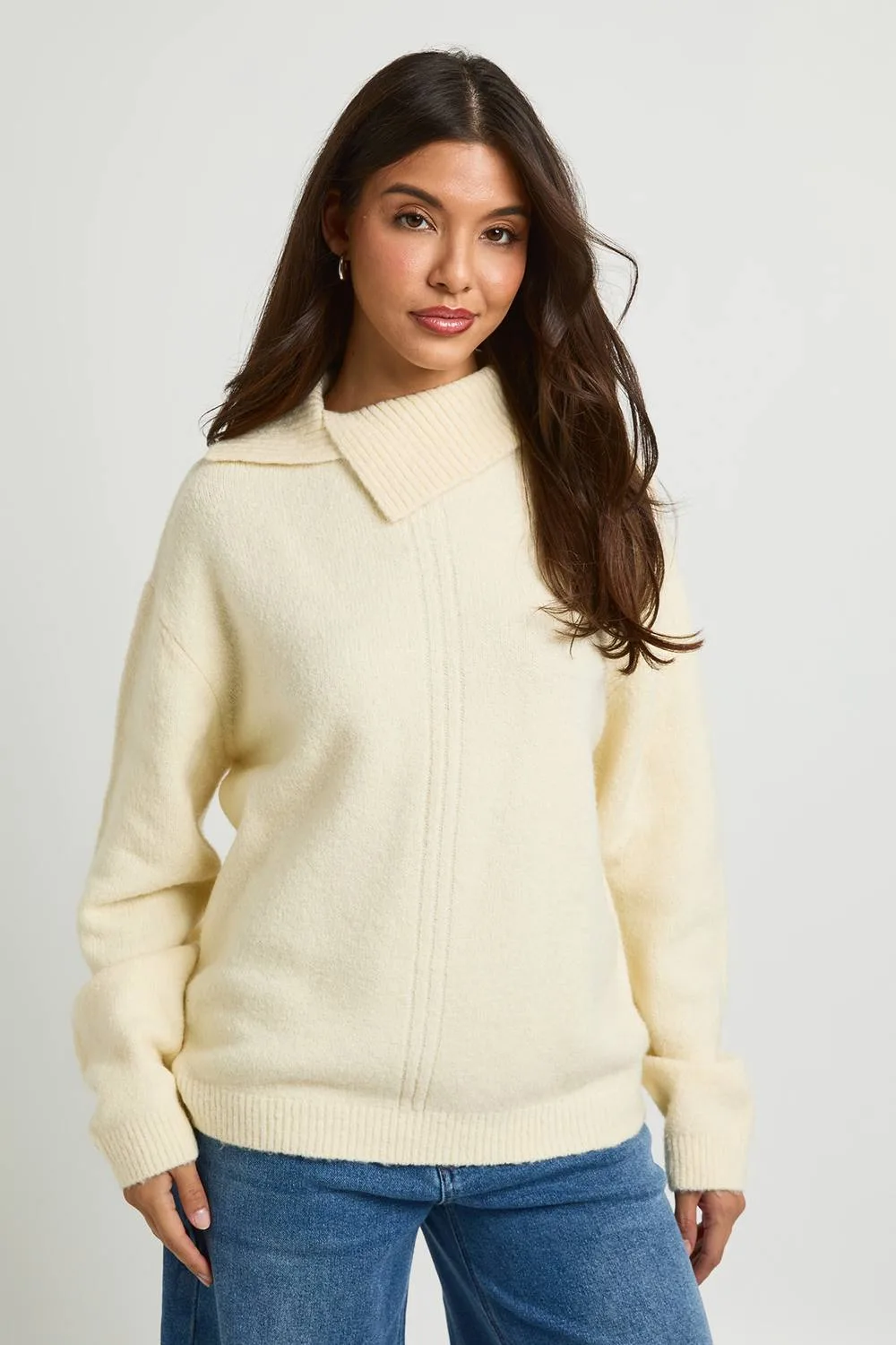 Asymmetric Collar Oversized Knitted Jumper by boohoo