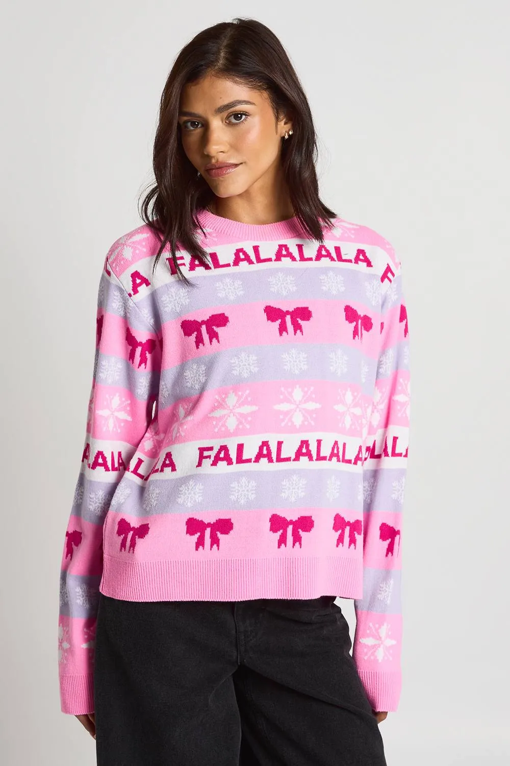 Matching Fa La La La La Bow Fairisle Mini Me Christmas Jumper by boohoo