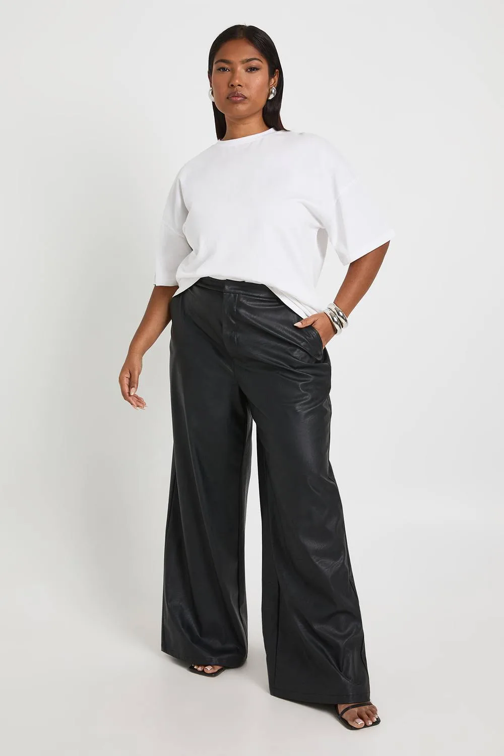 Faux Leather Wide Leg Trouser by boohoo