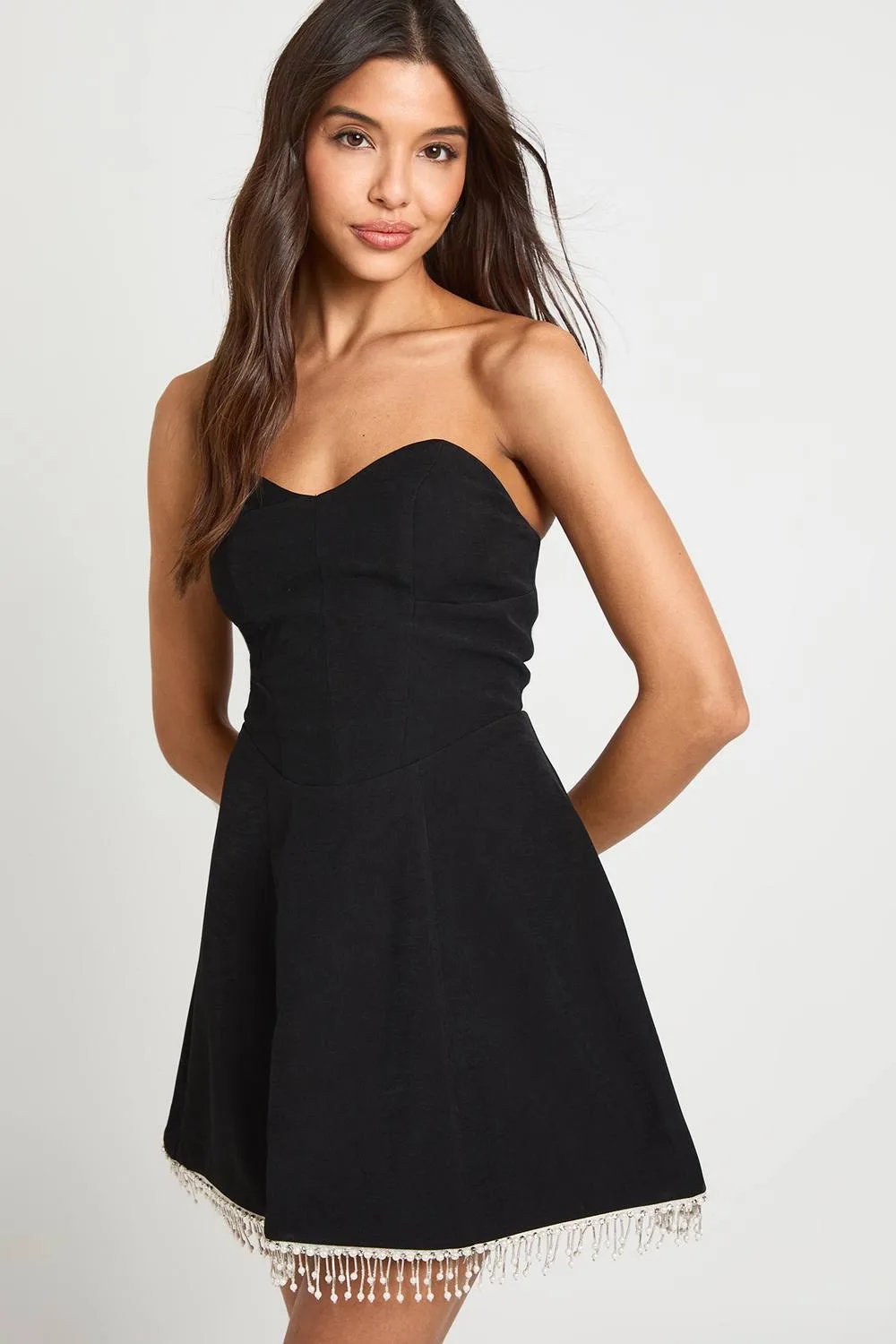 Bandeau Trim Hem Skater Dress by boohoo