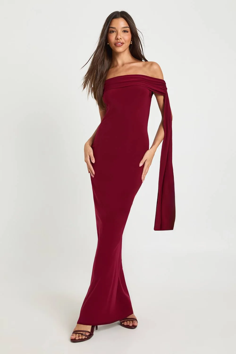 Twist Detail Off-Shoulder Drape Maxi Dress