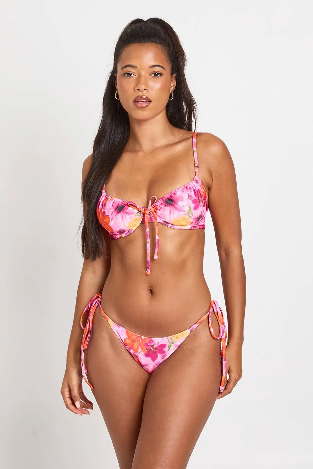 Floral Print Underwire Plunge Bikini Top & Tie Side Bikini Bottom by boohoo