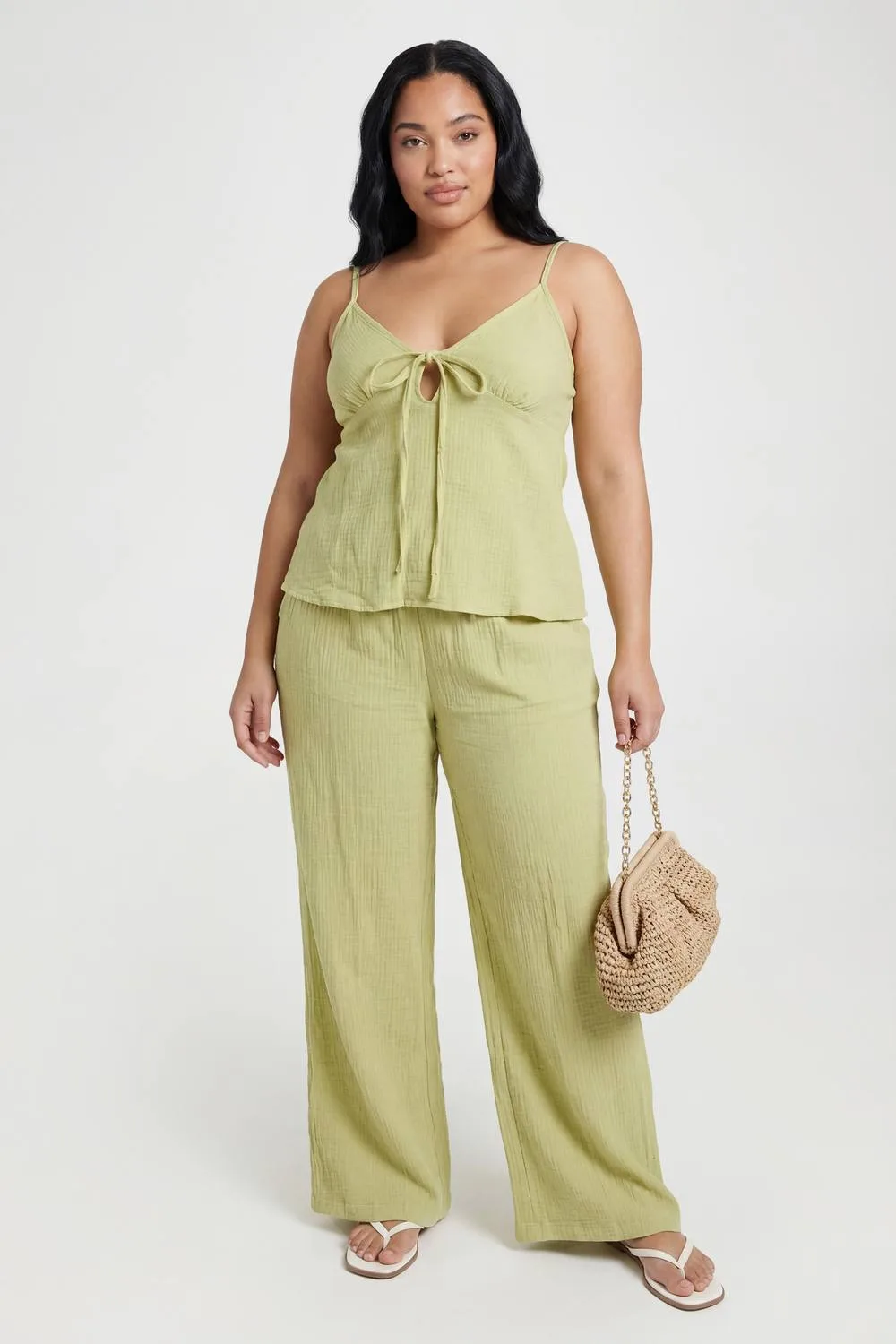 Cheesecloth Tie Front Cami & Wide Leg Trouser Co-Ord by boohoo