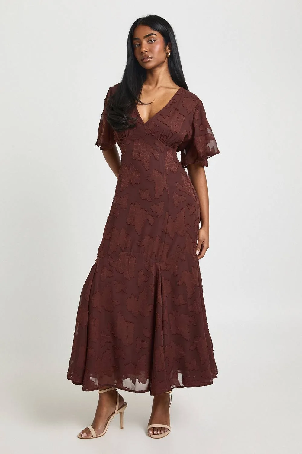 Burnout Floral Angel Sleeve Midaxi Dress by boohoo