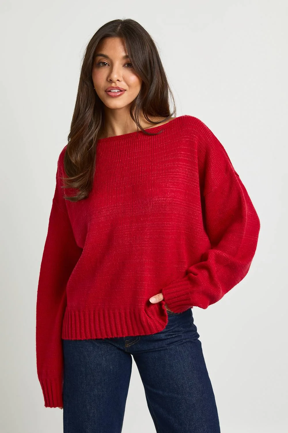 Soft Knit V Back Jumper by boohoo