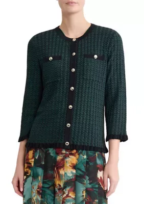 Two Tone Stitch Button Up Cardigan by Kasper