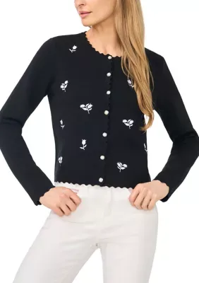 Long Sleeve Button Front Embellished Cardigan by CeCe