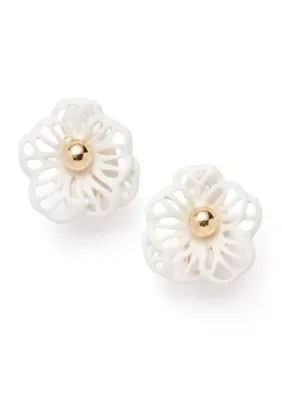 Gold Tone White Flower Stud Clip Earrings by Crown & Ivy