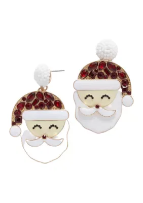 Tone Pearl Top Santa Head Earrings by Crown & Ivy