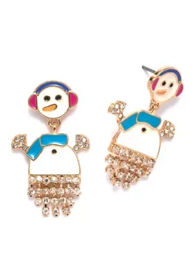 Gold-Tone Enamel and Rhinestone Snowman Earrings by Crown & Ivy