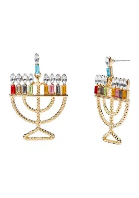 Tone Menorah with Candles Earrings by Crown & Ivy