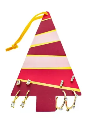 Gold Tone Pink Tree Card Gift Earring Set, 7 In by Panacea