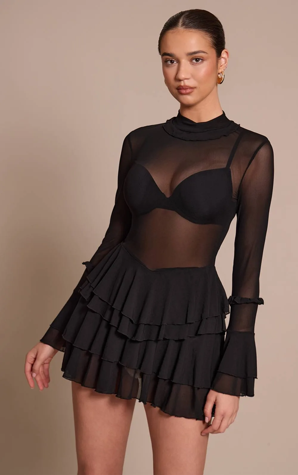 Mesh Frill Detail Smock Dress