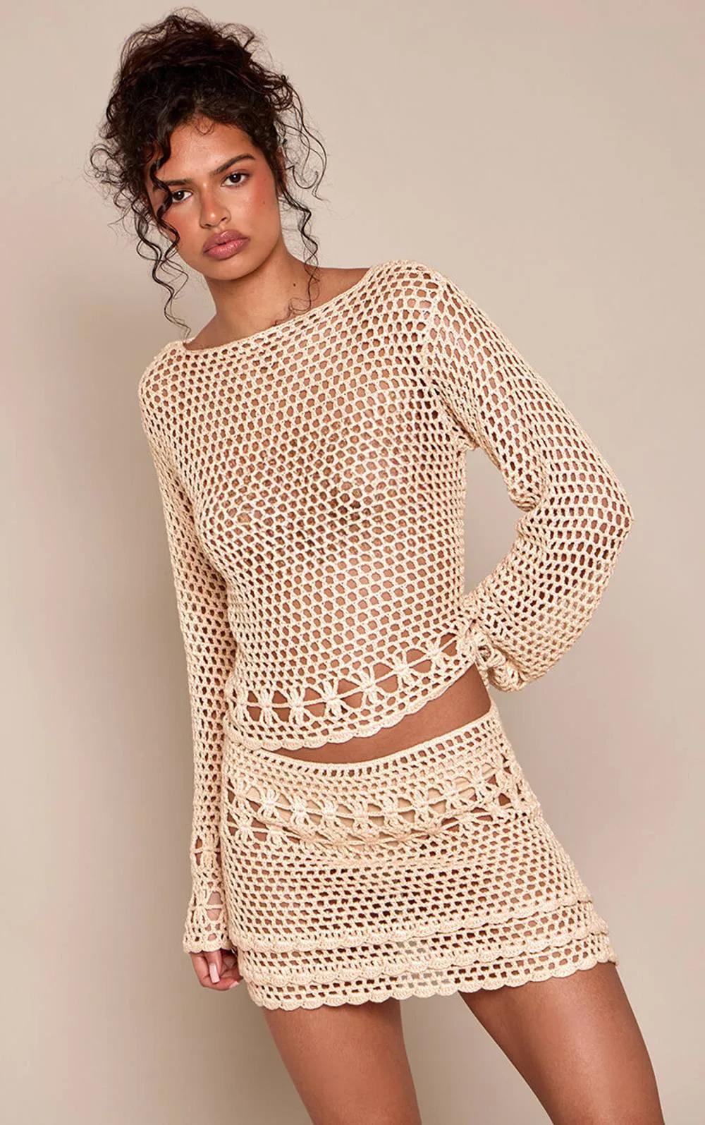 Open Crochet Long Sleeve Top by PrettyLittleThing