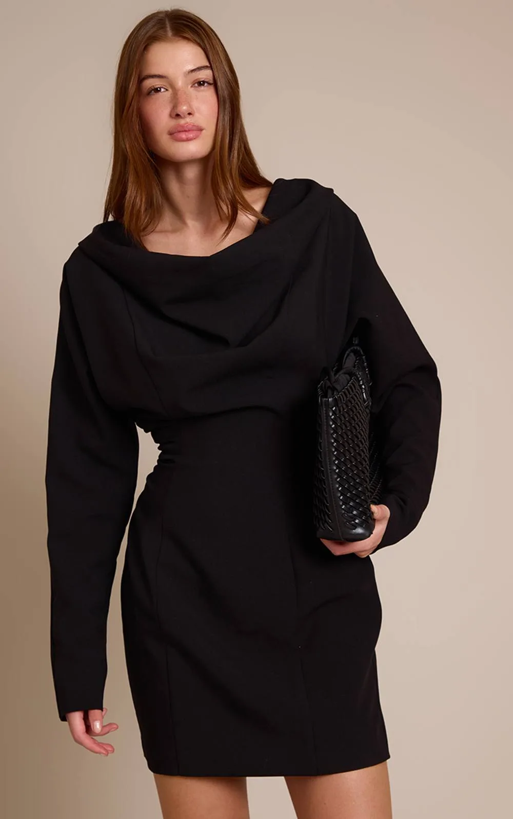 Woven Cowl Neck Tailored Dress