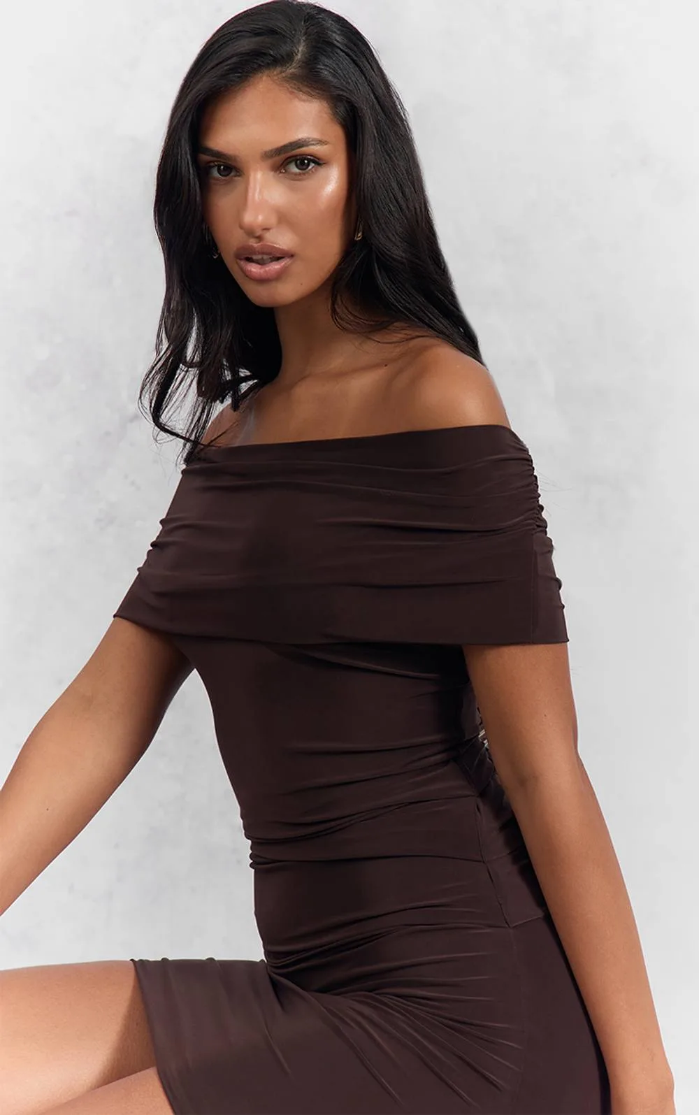 Slinky Off the Shoulder Mini Bodycon Dress by PrettyLittleThing