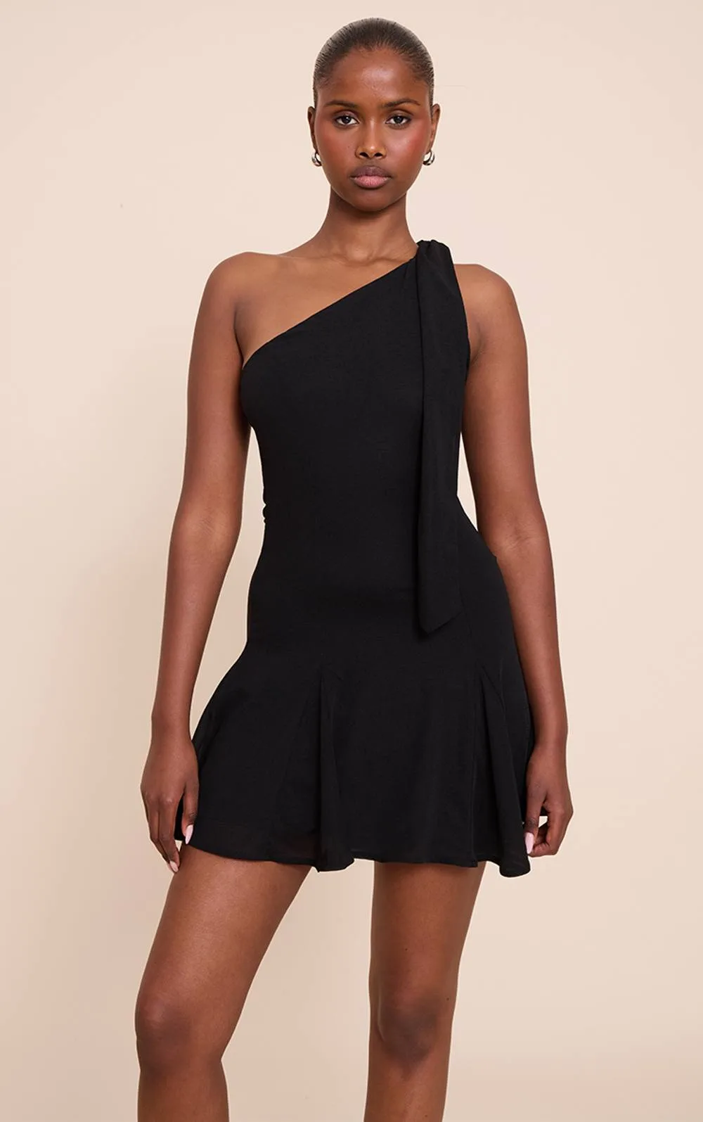 Tie Neck Godet Shift Dress