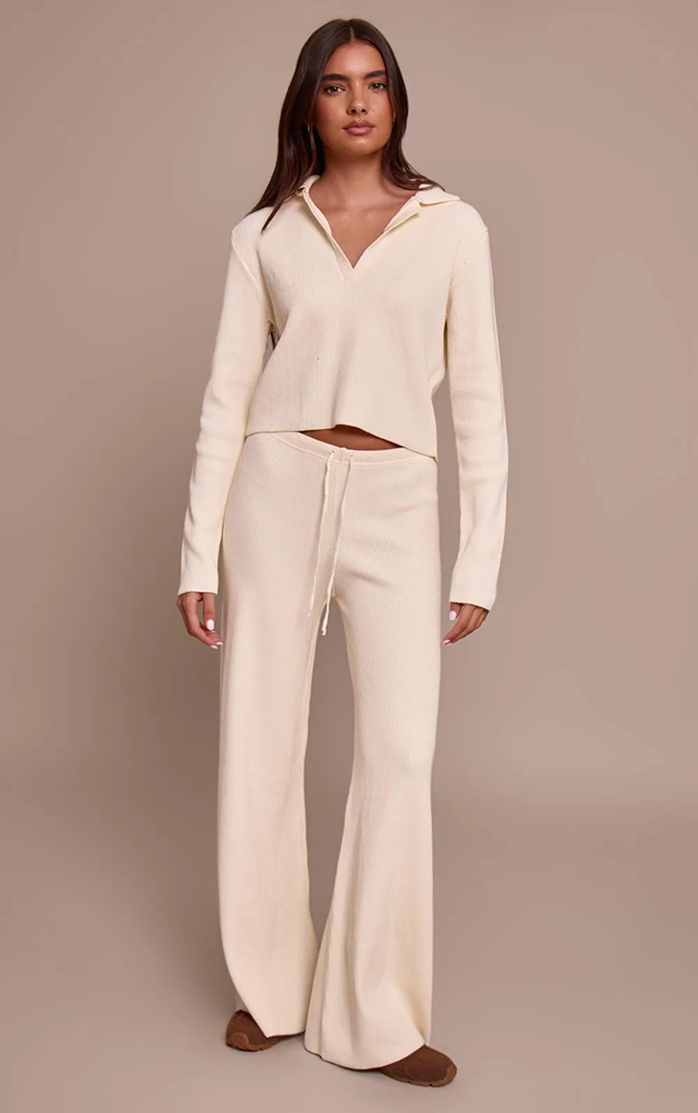 Ribbed Wide Leg Knit Trousers