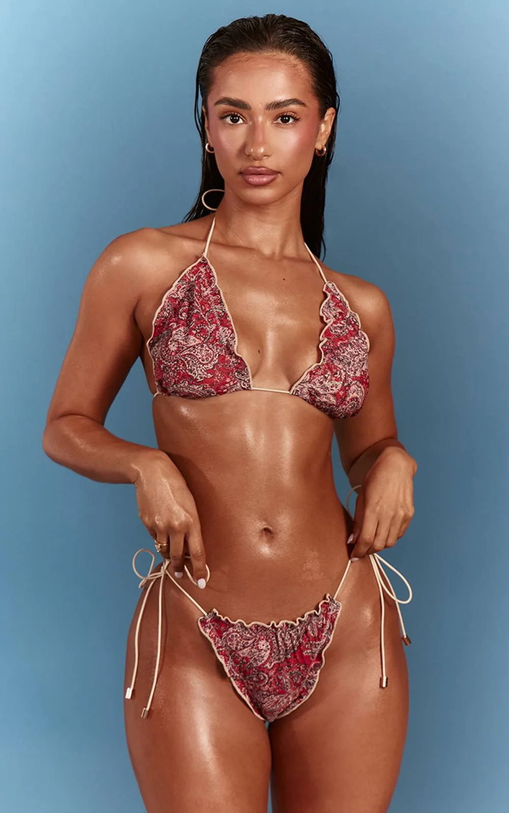 Paisley Print Frill Hem Tie Side Bikini Bottoms