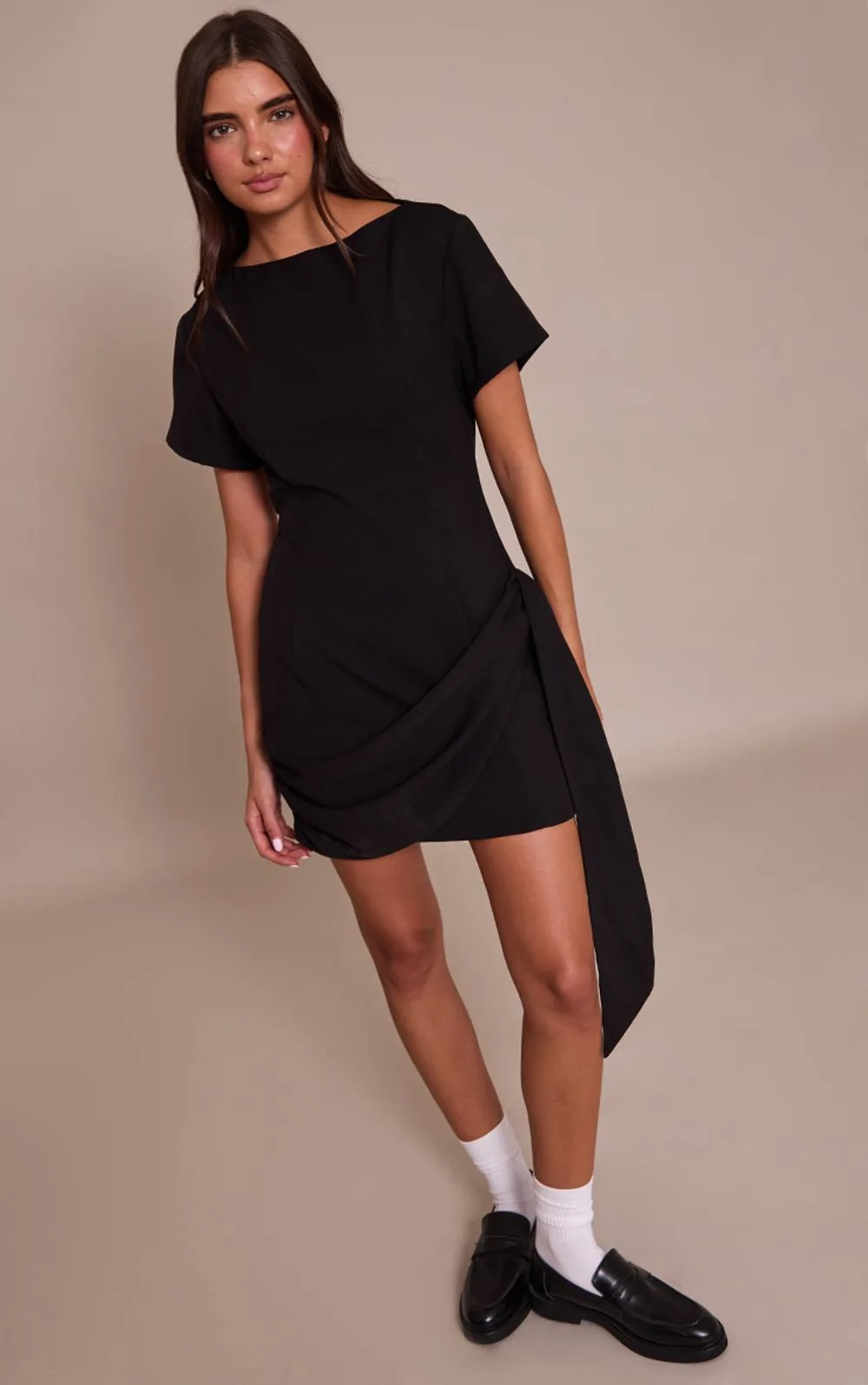 Tailored Woven Wrap Detail T-Shirt Dress by PrettyLittleThing