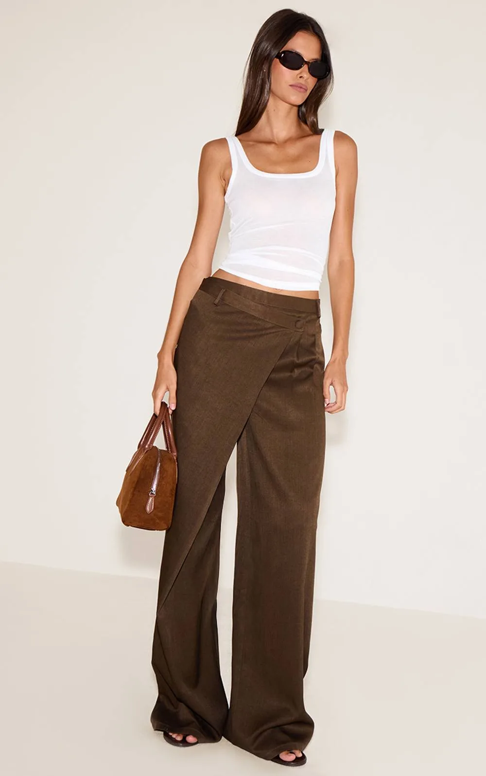 Woven Wrap Front Trousers - Stone by PrettyLittleThing