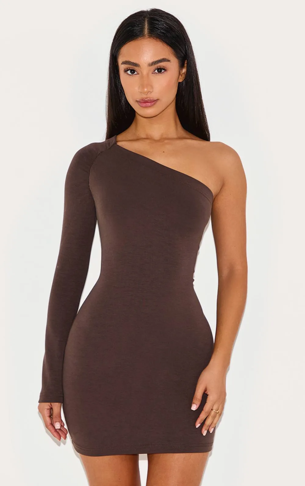 Modal One Shoulder Ruched Bodycon Mini Dress by PrettyLittleThing