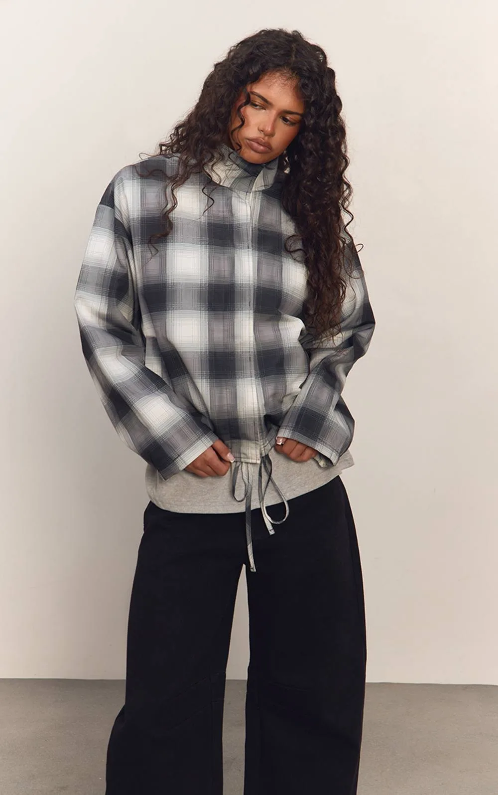 Large Checked Button Up Jacket by PrettyLittleThing