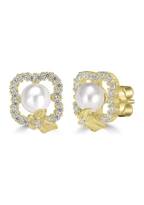 Gold Plated Cubic Zirconia Clover Butterfly Pearl Earrings by Belk Silverworks