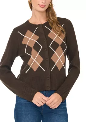 Long Sleeve Argyle Cardigan by Vince Camuto