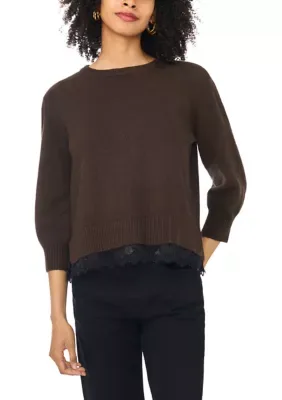 Crew Neck Lace Trim Sweater by Vince Camuto