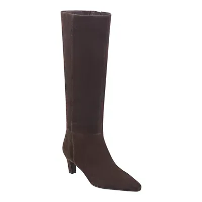 Pappy Snip Toe Tall Shaft Kitten Heel Boots - Dark Brown Suede by Marc Fisher