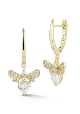 Sterling Silver CZ Bee Charm Huggie Hoop Earrings by Sphera Milano