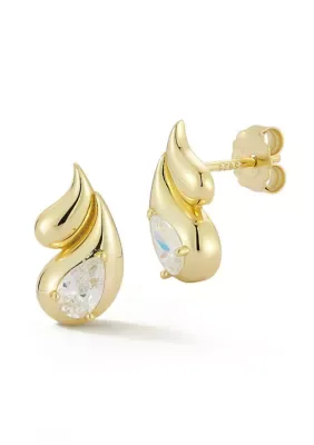 Sterling Silver CZ Double Teardrop Stud Earrings by Sphera Milano