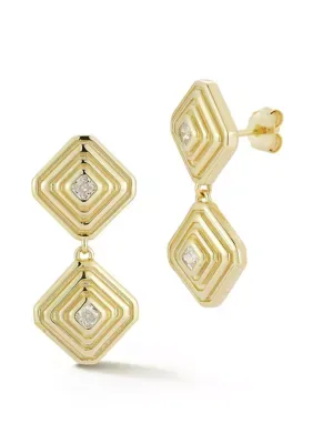 Sterling Silver CZ Double Square Drop Earrings by Sphera Milano