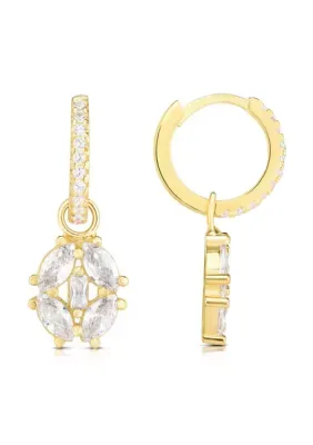 Sterling Silver Marquise Cut CZ Charm Huggie Hoop Earrings