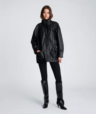 Faux Leather Cinch Waist Anorak Jacket by Kenneth Cole
