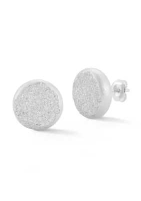 Sterling Silver Satin Finish Pave Circle Stud Earrings by Sphera Milano