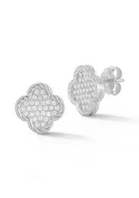 Sterling Silver Pave Clover Stud Earrings by Sphera Milano