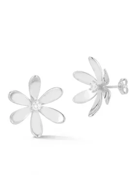 Sterling Silver CZ Bold Flower Stud Earrings