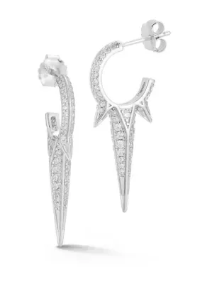 Sterling Silver Pave Spiked Hoop Earrings
