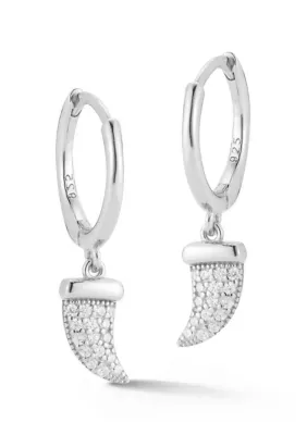 Sterling Silver Pave Horn Charm Huggie Hoop Earrings by Sphera Milano