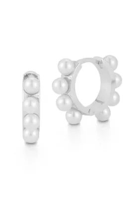 Sterling Silver Pearl Huggie Hoop Earrings