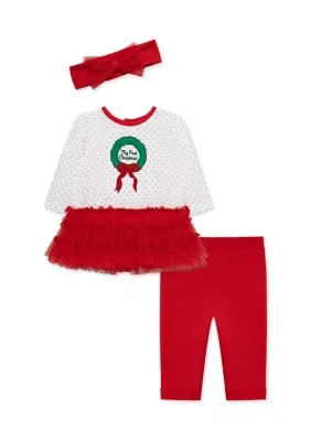 Wreath Tutu Dress and Leggings Set with Headband by Little Me