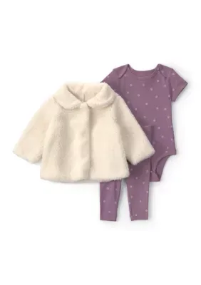 Floral Bodysuit and Pants Set with Sherpa Jacket by Carter's