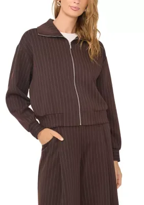 Zip Front Pinstripe Scuba Jacket by Vince Camuto