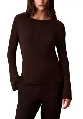 Sculpted Sleeve Rib Crew Neck