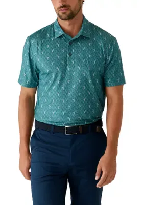 Short Sleeve Flamingo Print Polo Shirt by IZOD
