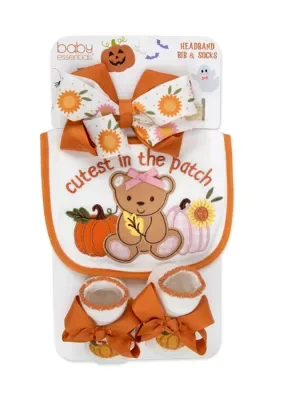 Fall Cutest Patch Headband Bib and Socks Set by Baby Essentials