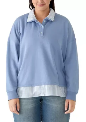 Long Sleeve Fleece Twofer Top by Lands' End