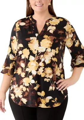 Flutter Sleeve Split Neck Print Top by Kasper